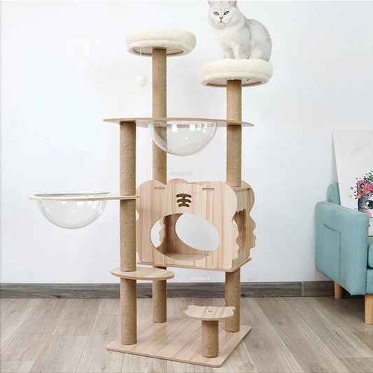 Home Simple Cat Scratching Board Modern Wooden Cat Climbing Frame Pet Toys Nordic Cat Tree Tower All-in-one Pet Jumping Platform